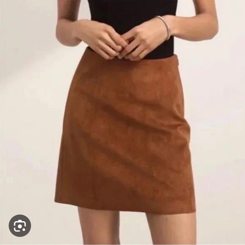 Babaton Aritzia Modern Mini Skirt in Brown Suede